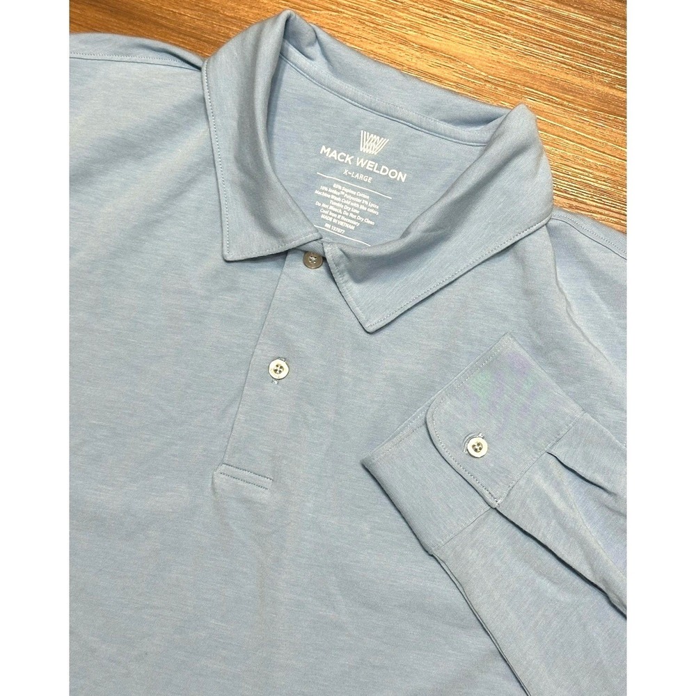 Mack Weldon Men Light Blue Long Sleeve Supima Cotton Daily Wear Polo Shirt Sz XL